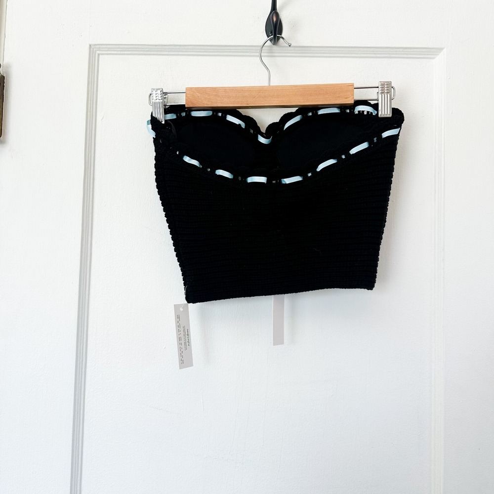 For Love & Lemons | NWT Kelsey Crochet Knit Mini Skirt and Top Set in Black SML - Picture 7 of 9